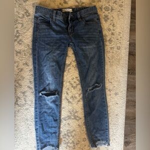 Free People Dark Blue Distressed Skinny Jeans